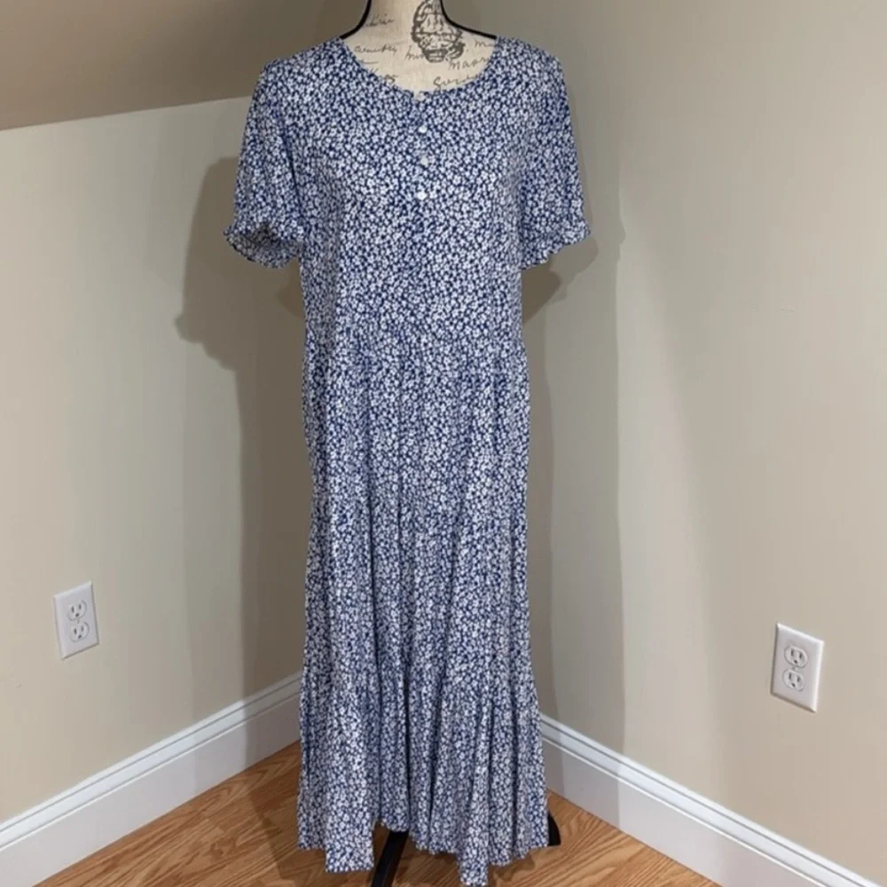 J. Crew Blue and White Floral Maxi Dress